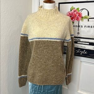 Celtic & Co Cream & Brown Mock Neck Sweater Size S